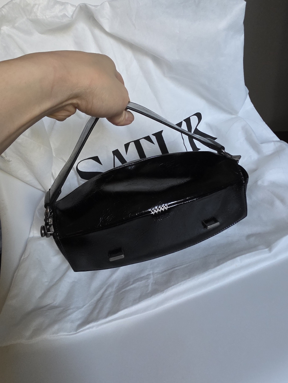 Satur Black Patent Leather Shoulder Bag